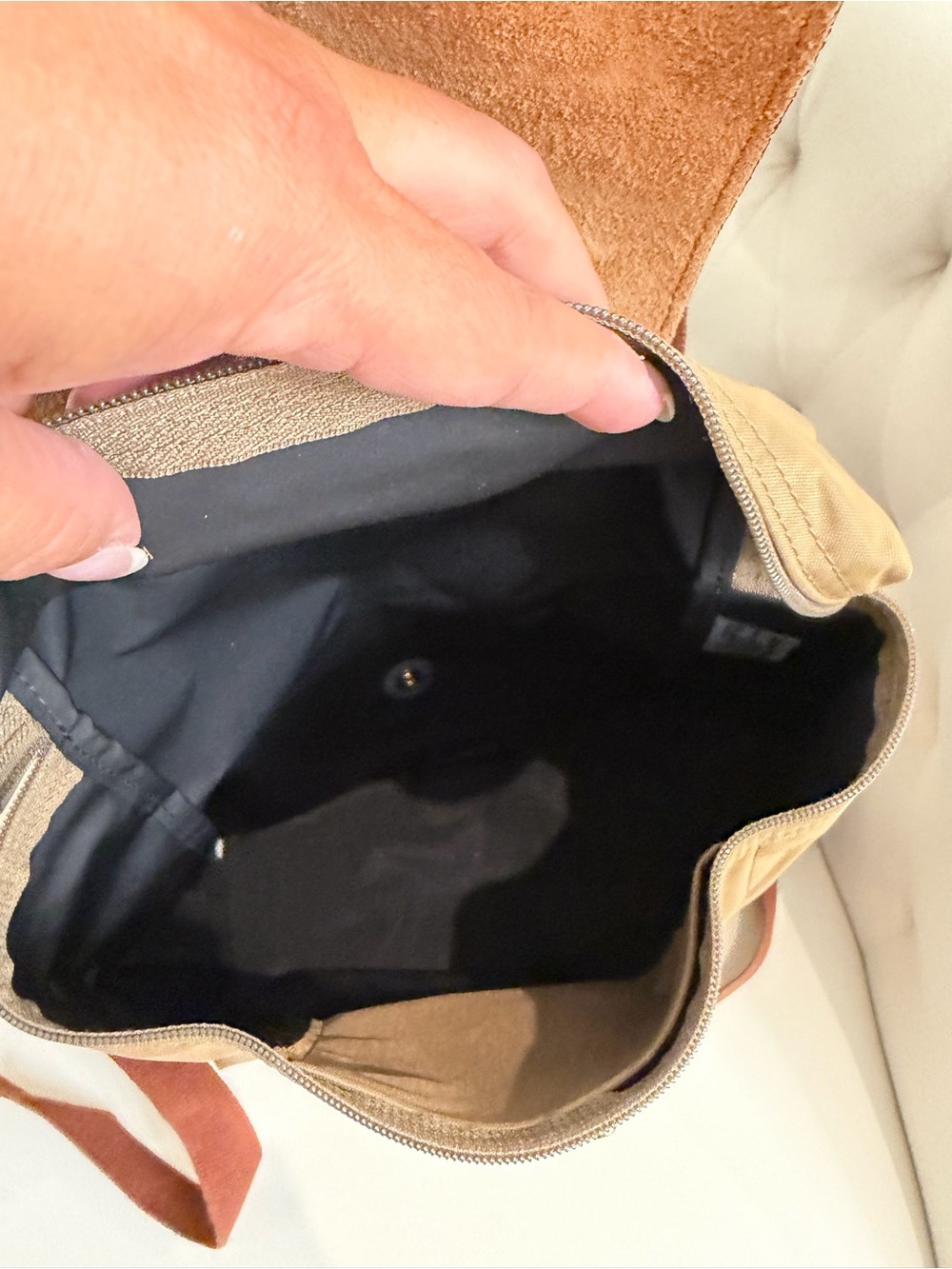 Longchamp Olive/Brown Original Backpack with Gold Snap L1699089P49 - Picture 9 of 10